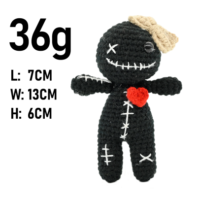 Crochet Voodoo Doll Black Character Knitted Heart Ornament with Cute Stitch Details, Mini Desk Decor