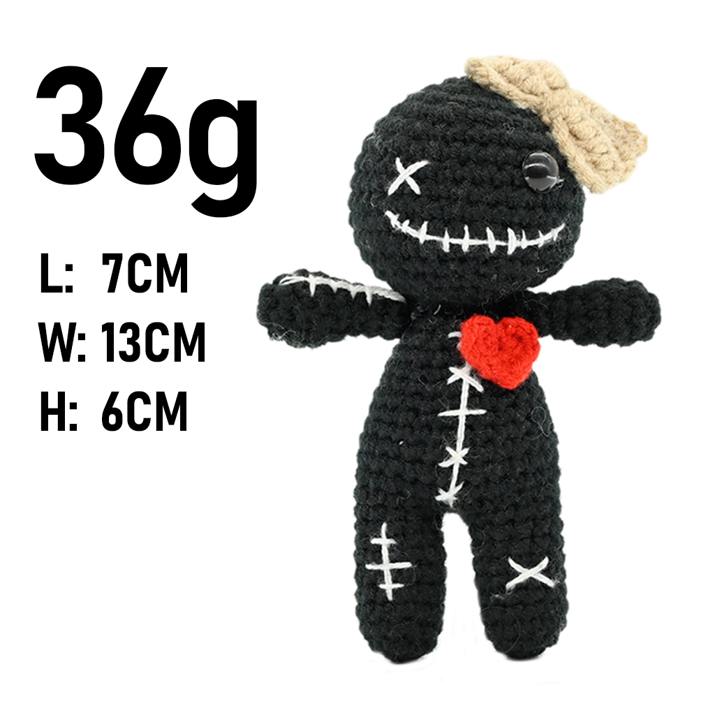 Crochet Voodoo Doll Black Character Knitted Heart Ornament with Cute Stitch Details, Mini Desk Decor Crochet Voodoo Doll Black Character Knitted Heart Ornament with Cute Stitch Details, Mini Desk Decor