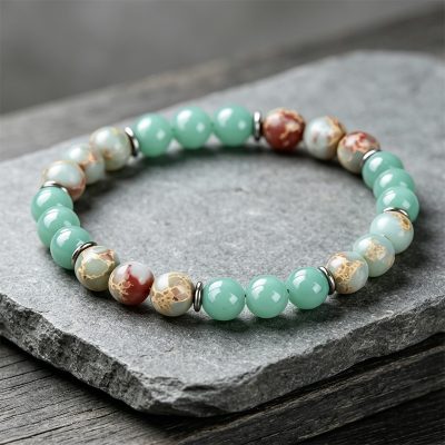 Anty Anxiety Natural Stone Beaded Agalmatolite Bracelet for Women