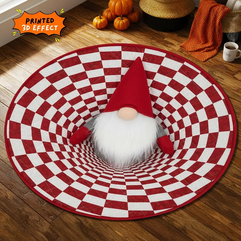 Round rug Gnome Christmas Illusion Xmas Floor Mat for Christmas v1 Round rug Gnome Christmas Illusion Xmas Floor Mat for Christmas v1