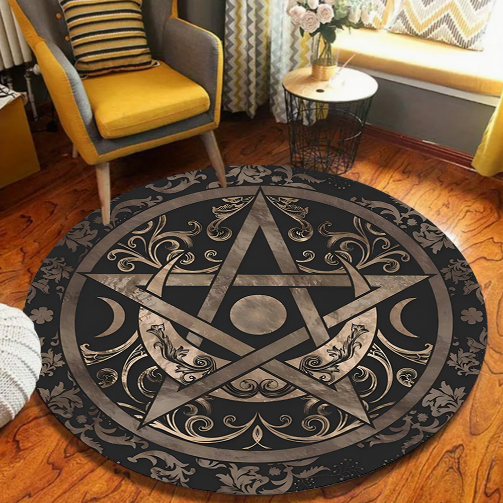 Round rug Pentagram Drive Away Evil Illusion halloween Floor Mat for Living Room & Bedroom Round rug Pentagram Drive Away Evil Illusion halloween Floor Mat for Living Room & Bedroom