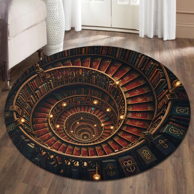 Round rug Enchanted Library Tunnel Illusion Floor Mat for Living Room & Bedroom