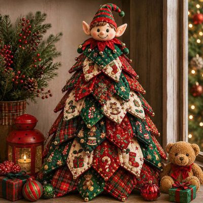 Quilted Fabric Tree Christmas Reindeer Decor Quilted Fabric Tree Christmas Elf Decor
