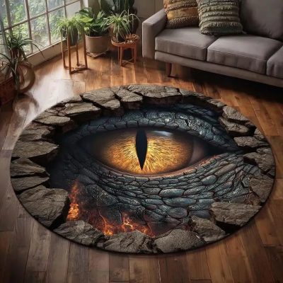 Round Rug Fantasy Dragon Eye Cave Illusion Floor Mat for Living Room & Bedroom