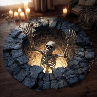 Round Rug Black Hole Illusion Floor Mat for Living Room & Bedroom Round Rug Skeleton Illusion Funny Halloween Floor Mat for Living Room & Bedroom
