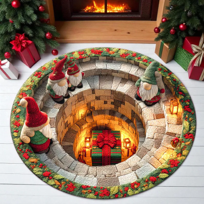 Round rug Gnome Christmas Illusion Xmas Floor Mat for Christmas v1