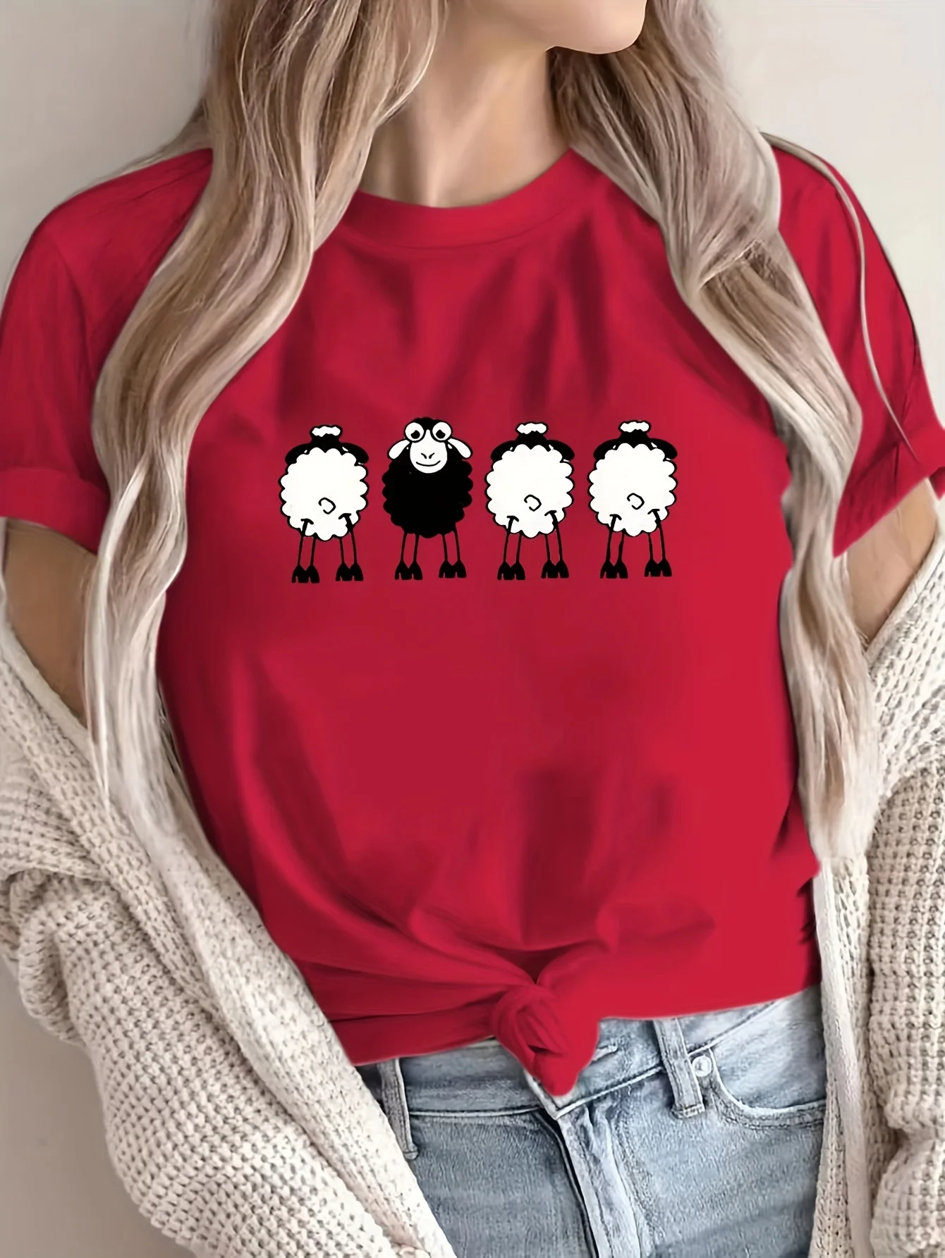 Four Sheep Cartoon T-shirts For Women Four Sheep Cartoon T-shirts For Women