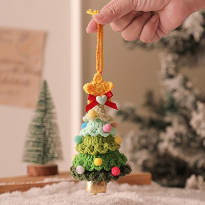 Handmade Crochet Christmas Colorful Tree Ornament with Bell Hanging