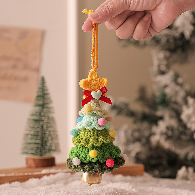 Handmade Crochet Christmas Colorful Tree Ornament with Bell Hanging Handmade Crochet Christmas Colorful Tree Ornament with Bell Hanging