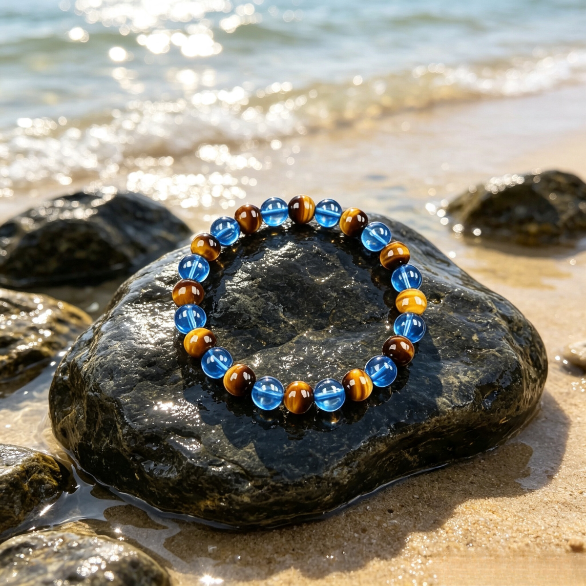 Bracelet Natural Stone handmade Yellow Tiger Eye Blue Glass Bead Attract Wealth and Lucky Energy gift Bracelet Natural Stone handmade Yellow Tiger Eye Blue Glass Bead Attract Wealth and Lucky Energy gift