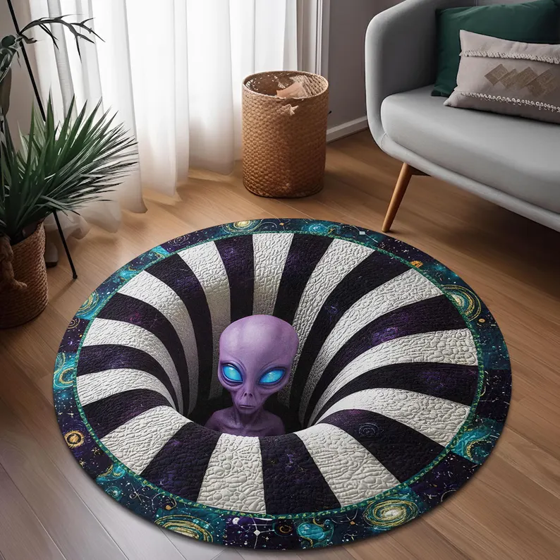 Round rug Alien Optical Illusion Floor Mat for Living Room & Bedroom Round rug Alien Optical Illusion Floor Mat for Living Room & Bedroom