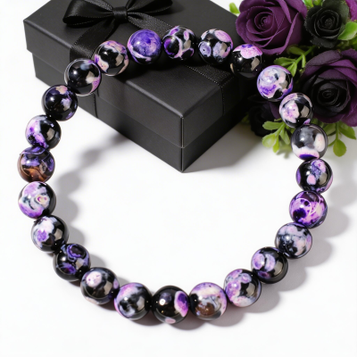 handmade Boho Bracelet Purple Fire Agate Jewelry Gift