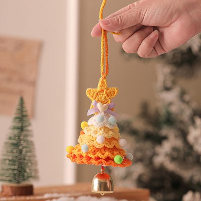 Handmade Crochet Christmas Orange Tree Ornament with Bell Hanging