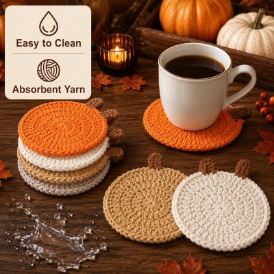 4PCS Crochet Pumpkin Coasters – Handmade Fall Halloween Coasters for Coffee Mugs & Cups 4PCS Crochet Pumpkin Coasters – Handmade Fall Halloween Coasters for Coffee Mugs & Cups