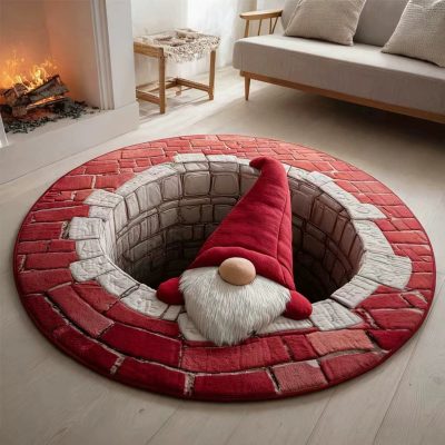 Round rug Gnome Christmas Illusion Xmas Floor Mat for Christmas v5