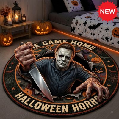 Quilt Round Rug Michael Myers Happy Halloween