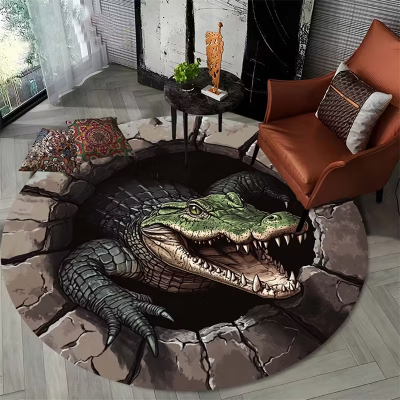 Round rug Giant Crocodile Lake Illusion Floor Mat for Living Room & Bedroom