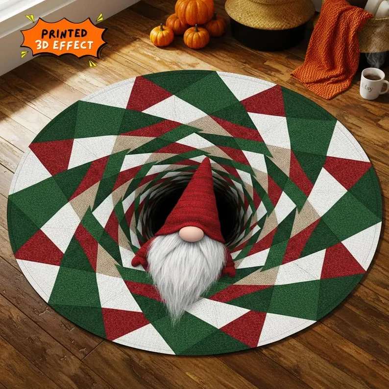Round rug Gnome Christmas Illusion Xmas Floor Mat for Christmas v1 Round rug Gnome Christmas Illusion Xmas Floor Mat for Christmas v1