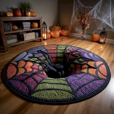 Round Rug Spider Cave Illusion Halloween Floor Mat for Living Room & Bedroom