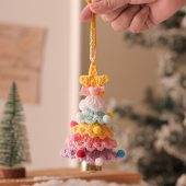 Handmade Crochet Christmas Colorful Tree Ornament with Bell Hanging