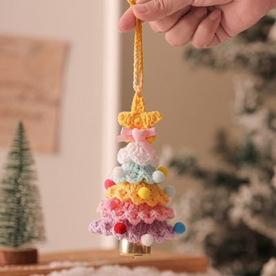 Handmade Crochet Christmas Colorful Tree Ornament with Bell Hanging