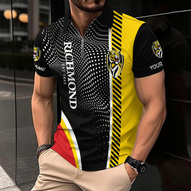 Richmond Tigers Zipper Polo Shirt Personalized Name Number Limited Edition AFL Fan Gift Richmond Tigers Zipper Polo Shirt Personalized Name Number Limited Edition AFL Fan Gift