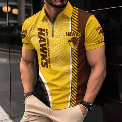 Hawthorn Hawks Zipper Polo Shirt Personalized Name Number Limited Edition AFL Fan Gift