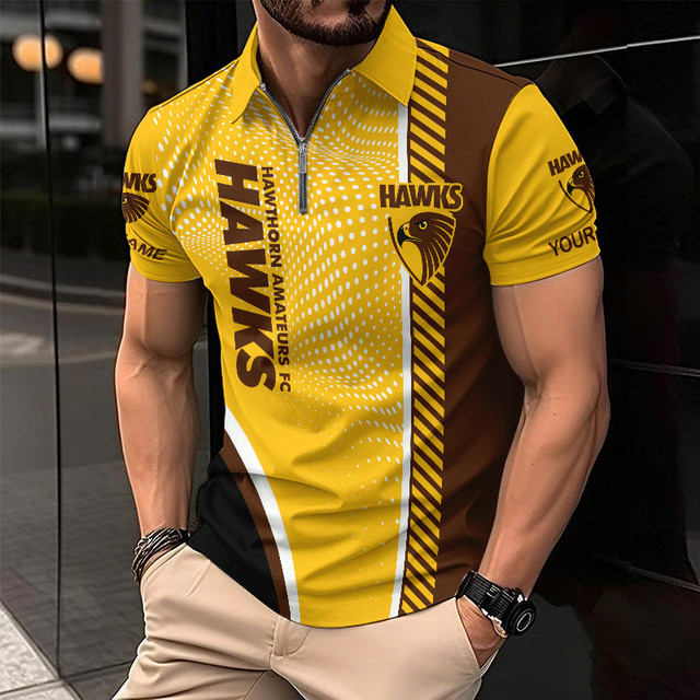 Hawthorn Hawks Zipper Polo Shirt Personalized Name Number Limited Edition AFL Fan Gift Hawthorn Hawks Zipper Polo Shirt Personalized Name Number Limited Edition AFL Fan Gift