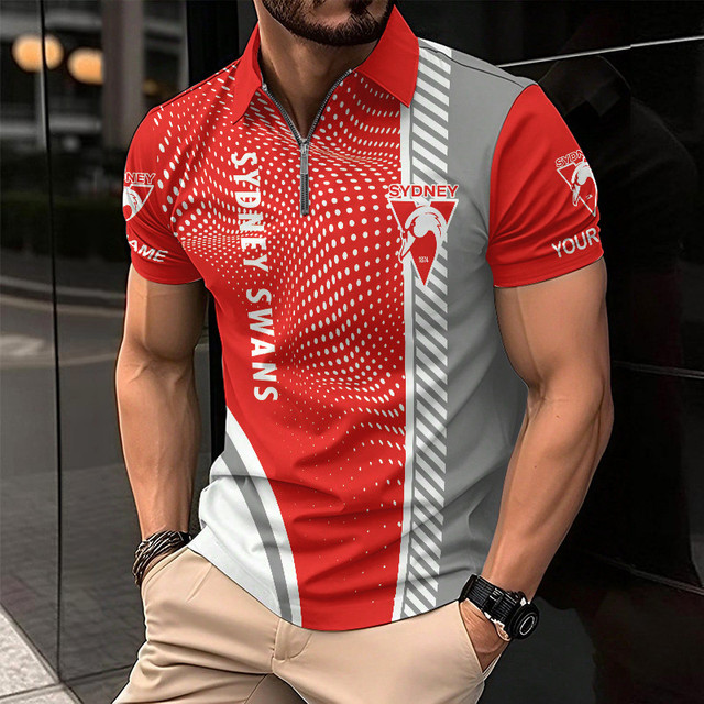 Sydney Swans Zipper Polo Shirt Personalized Name Number Limited Edition AFL Fan Gift Sydney Swans Zipper Polo Shirt Personalized Name Number Limited Edition AFL Fan Gift
