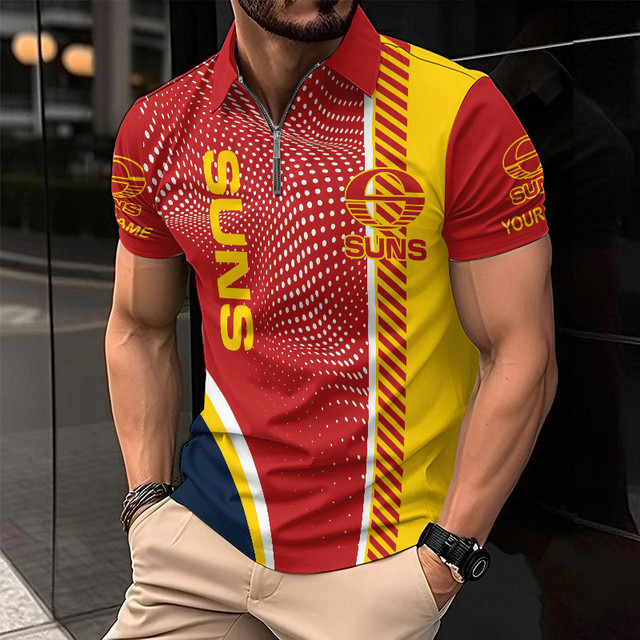 Gold Coast Suns Zipper Polo Shirt Personalized Name Number Limited Edition AFL Fan Gift Gold Coast Suns Zipper Polo Shirt Personalized Name Number Limited Edition AFL Fan Gift