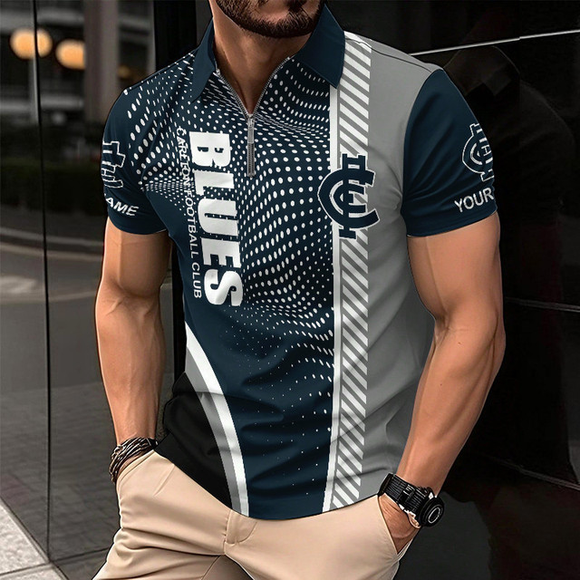 Carlton Blues Zipper Polo Shirt Personalized Name Number Limited Edition AFL Fan Gift Carlton Blues Zipper Polo Shirt Personalized Name Number Limited Edition AFL Fan Gift