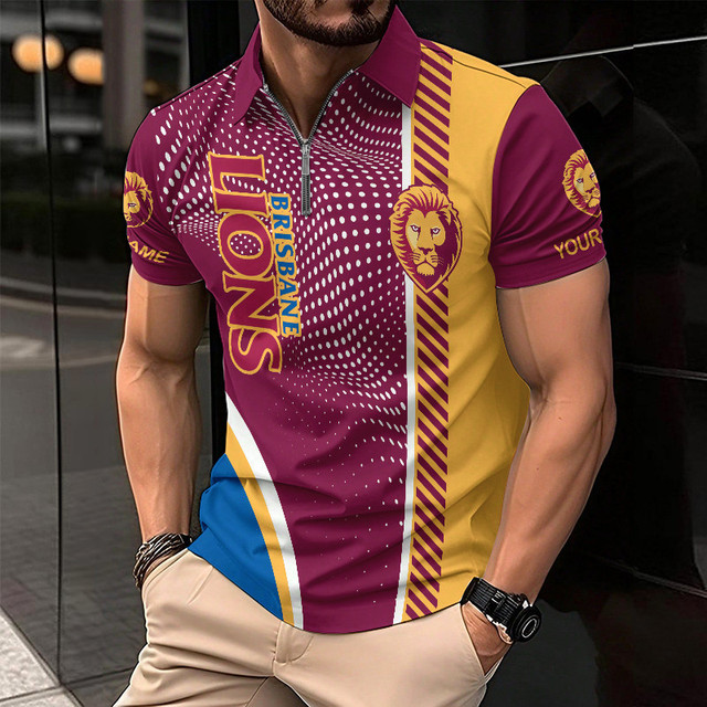 Brisbane Lions Zipper Polo Shirt Personalized Name Number Limited Edition AFL Fan Gift Brisbane Lions Zipper Polo Shirt Personalized Name Number Limited Edition AFL Fan Gift