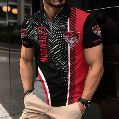 Essendon Bombers Zipper Polo Shirt Personalized Name Number Limited Edition AFL Fan Gift