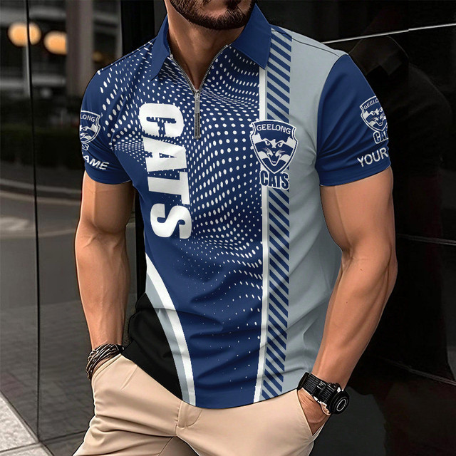Geelong Cats Zipper Polo Shirt Personalized Name Number Limited Edition AFL Fan Gift Geelong Cats Zipper Polo Shirt Personalized Name Number Limited Edition AFL Fan Gift