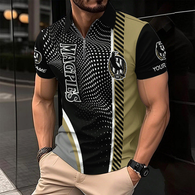 Collingwood Magpies Zipper Polo Shirt Personalized Name Number Limited Edition AFL Fan Gift Collingwood Magpies Zipper Polo Shirt Personalized Name Number Limited Edition AFL Fan Gift