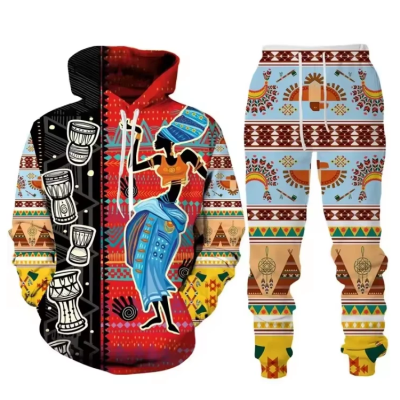 Women’s Ethnic 2-Piece Tracksuit – 3D Print Hoodie & Jogger Pants