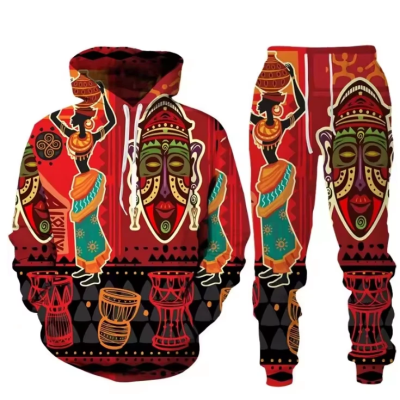 Women’s 3D Printed Tracksuit – Ethnic Hoodie & Jogger Pants 2-Piece Set