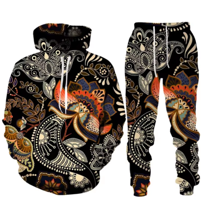 Women’s Flower Paisley Tracksuit Set – 3D Print Sweatshirt & Jogger Pants