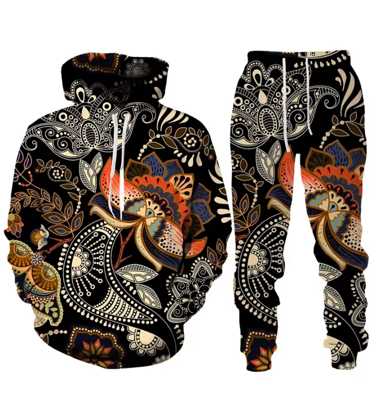 Women’s Flower Paisley Tracksuit Set – 3D Print Sweatshirt & Jogger Pants Women’s Flower Paisley Tracksuit Set – 3D Print Sweatshirt & Jogger Pants