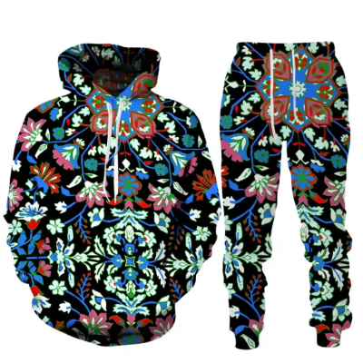Women’s Flower Paisley Tracksuit Set – 3D Print Sweatshirt & Jogger Pants