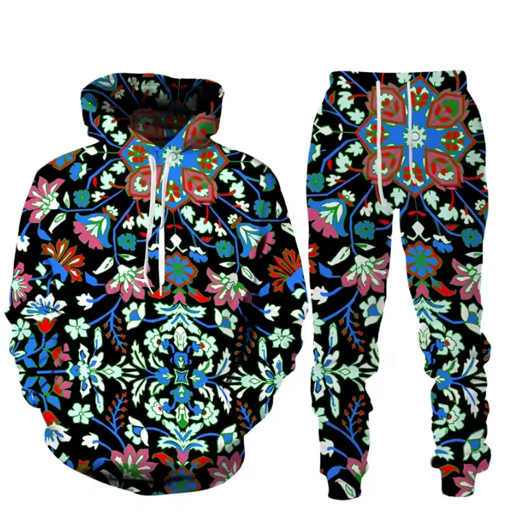Women’s Flower Paisley Tracksuit Set – 3D Print Sweatshirt & Jogger Pants Women’s Flower Paisley Tracksuit Set – 3D Print Sweatshirt & Jogger Pants