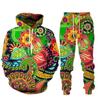 Women’s Flower Paisley Tracksuit Set – 3D Print Sweatshirt & Jogger Pants