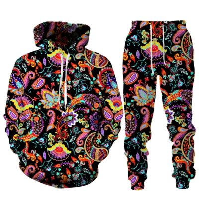 Women’s Flower Paisley Tracksuit Set – 3D Print Sweatshirt & Jogger Pants