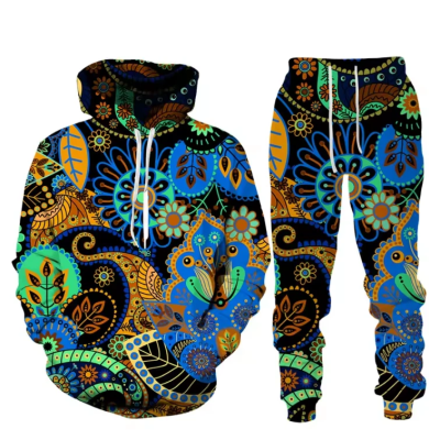 Women’s Flower Paisley Tracksuit Set – 3D Print Sweatshirt & Jogger Pants