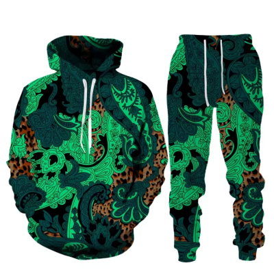 Women’s Flower Paisley Tracksuit Set – 3D Print Sweatshirt & Jogger Pants