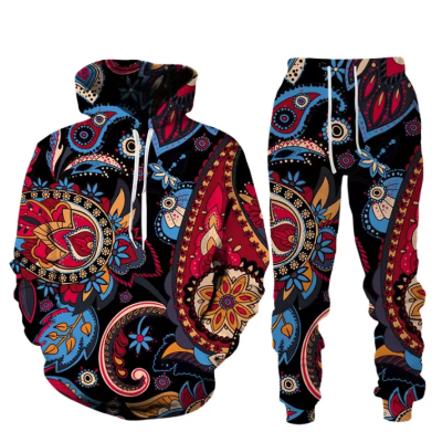Women’s Flower Paisley Tracksuit Set – 3D Print Sweatshirt & Jogger Pants