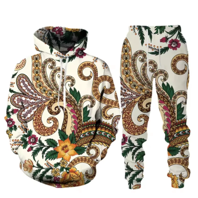 Women’s Flower Paisley Tracksuit Set – 3D Print Sweatshirt & Jogger Pants