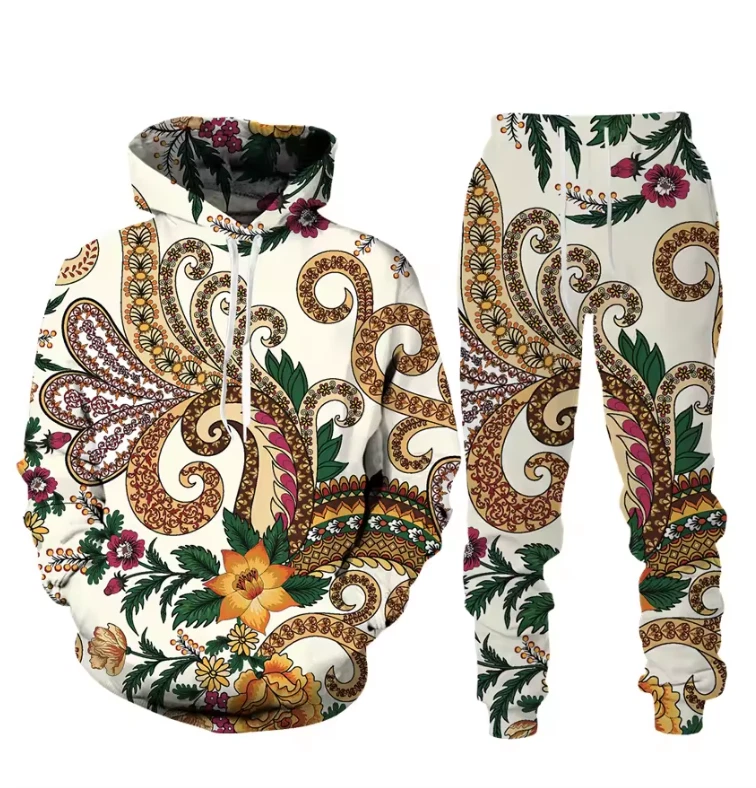 Women’s Flower Paisley Tracksuit Set – 3D Print Sweatshirt & Jogger Pants Women’s Flower Paisley Tracksuit Set – 3D Print Sweatshirt & Jogger Pants