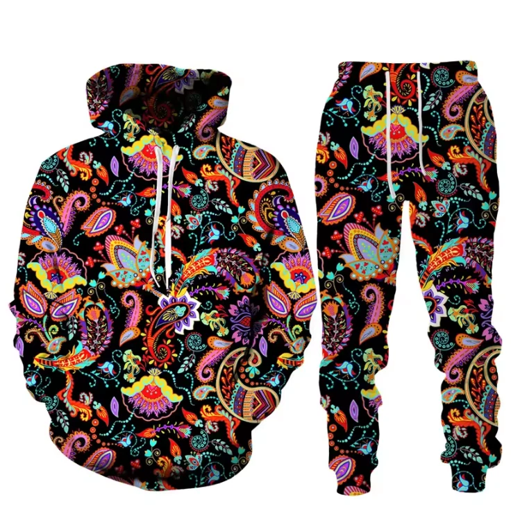 Women’s Flower Paisley Tracksuit Set – 3D Print Sweatshirt & Jogger Pants Women’s Flower Paisley Tracksuit Set – 3D Print Sweatshirt & Jogger Pants