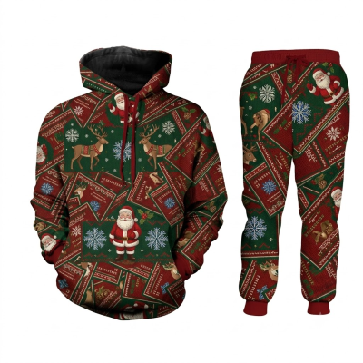 Christmas Tracksuit Set – mix Santa Reindeer Snowflake Sweatshirt & Jogger Pants